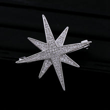 Load image into Gallery viewer, Jewelblings Shiny Full  CZ Double Layer 8 Point Small Burst Star Brooch Pins
