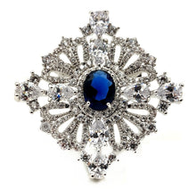 Load image into Gallery viewer, Jewelblings Royal Vintage CZ Loop Ribbon Oval Cut Blue CZ Stone Square Brooch Art Deco Pins
