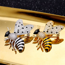 Load image into Gallery viewer, Jewelblings Cute Micro Pave and Enamel Black Yellow Profile Honey Bee Pin for Unisex Insect Jewelry
