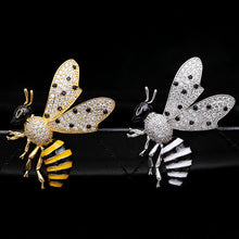 Load image into Gallery viewer, Jewelblings Cute Micro Pave and Enamel Black Yellow Profile Honey Bee Pin for Unisex Insect Jewelry
