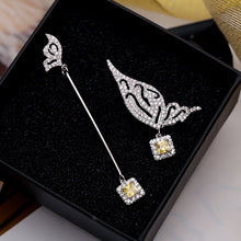 Load image into Gallery viewer, Jewelblings Chic Dissymmetry Design Yellow Square Stone and White Butterfly Earrings  Asymmetry Jewelry
