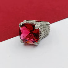 Load image into Gallery viewer, Jewelblings  Volcanic Flame Inspiration Wide Split Shank Band Large Red Square Stone Solitaire Rings Luxury Finger Deco Cocktail Jewelry
