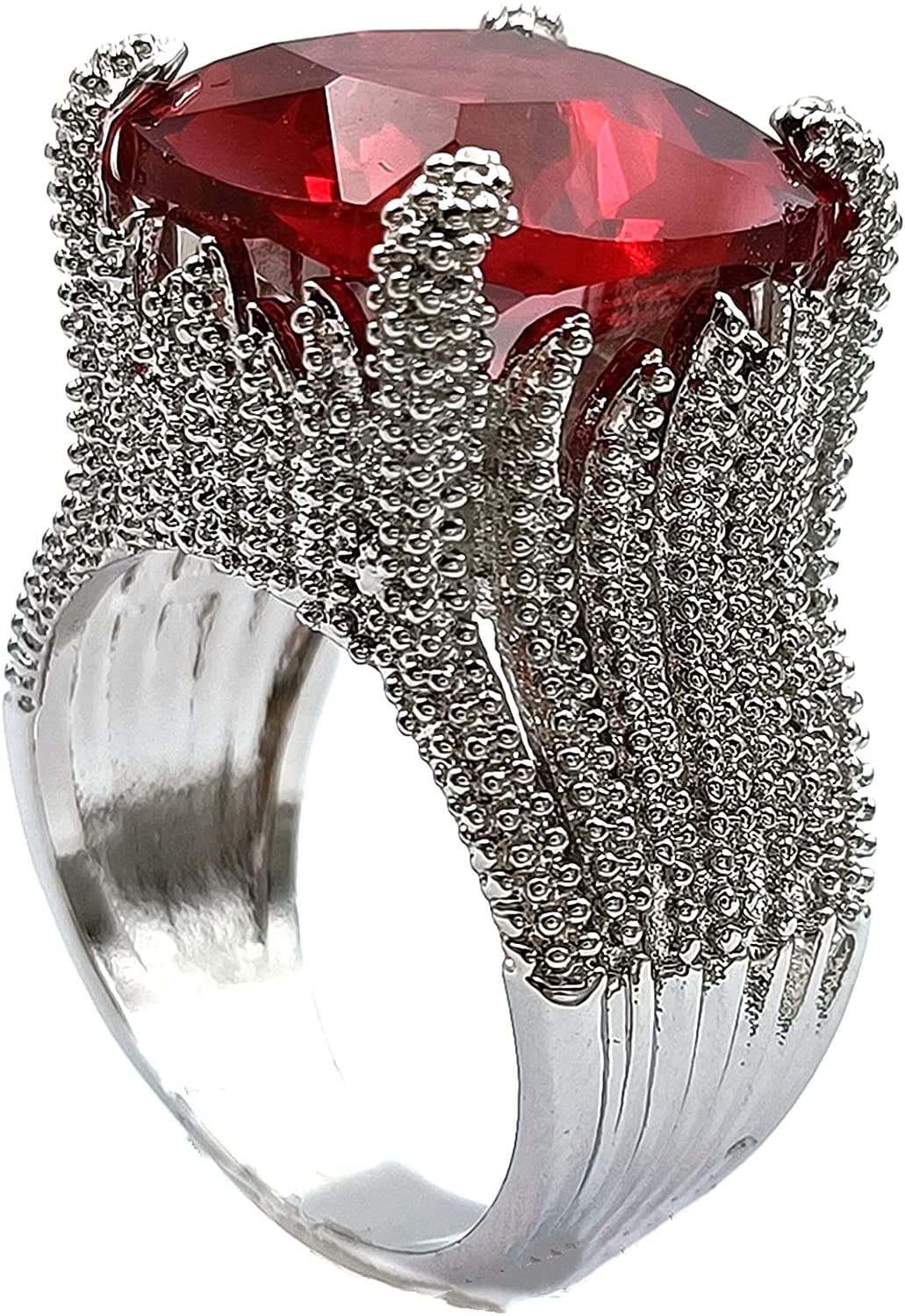 Jewelblings  Volcanic Flame Inspiration Wide Split Shank Band Large Red Square Stone Solitaire Rings Luxury Finger Deco Cocktail Jewelry