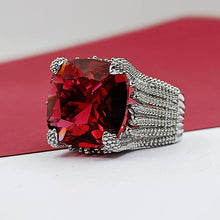 Load image into Gallery viewer, Jewelblings  Volcanic Flame Inspiration Wide Split Shank Band Large Red Square Stone Solitaire Rings Luxury Finger Deco Cocktail Jewelry
