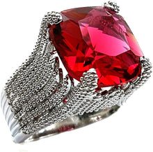 Load image into Gallery viewer, Jewelblings  Volcanic Flame Inspiration Wide Split Shank Band Large Red Square Stone Solitaire Rings Luxury Finger Deco Cocktail Jewelry
