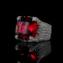 Load image into Gallery viewer, Jewelblings  Volcanic Flame Inspiration Wide Split Shank Band Large Red Square Stone Solitaire Rings Luxury Finger Deco Cocktail Jewelry
