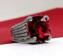 Load image into Gallery viewer, Jewelblings  Volcanic Flame Inspiration Wide Split Shank Band Large Red Square Stone Solitaire Rings Luxury Finger Deco Cocktail Jewelry
