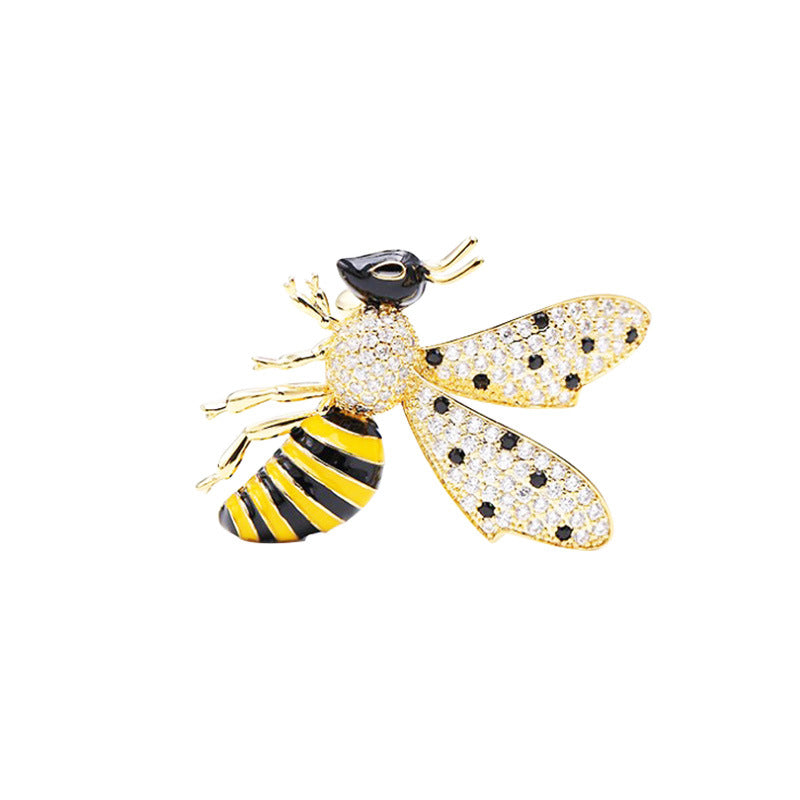 Jewelblings Cute Micro Pave and Enamel Black Yellow Profile Honey Bee Pin for Unisex Insect Jewelry