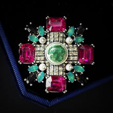 Load image into Gallery viewer, Jewelblings Antique Green and Pink Crystal Art Deco Super Star Brooch Marquise Square Stone Maltese Cross Broach Pins Women Dressy Accessory
