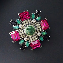 Load image into Gallery viewer, Jewelblings Antique Green and Pink Crystal Art Deco Super Star Brooch Marquise Square Stone Maltese Cross Broach Pins Women Dressy Accessory
