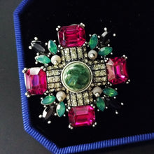 Load image into Gallery viewer, Jewelblings Antique Green and Pink Crystal Art Deco Super Star Brooch Marquise Square Stone Maltese Cross Broach Pins Women Dressy Accessory
