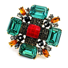 Load image into Gallery viewer, Jewelblings Antique Orange Round Stone Domed Green Maltese Cross Brooches Burst Star Pins
