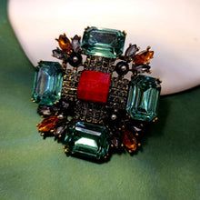 Load image into Gallery viewer, Jewelblings Antique Orange Round Stone Domed Green Maltese Cross Brooches Burst Star Pins
