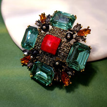 Load image into Gallery viewer, Jewelblings Antique Orange Round Stone Domed Green Maltese Cross Brooches Burst Star Pins
