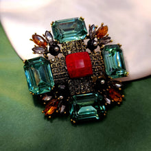 Load image into Gallery viewer, Jewelblings Antique Orange Round Stone Domed Green Maltese Cross Brooches Burst Star Pins
