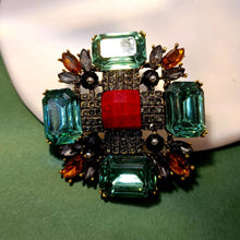 Load image into Gallery viewer, Jewelblings Antique Orange Round Stone Domed Green Maltese Cross Brooches Burst Star Pins
