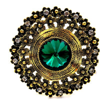 Load image into Gallery viewer, Jewelblings Antique Style Large Green Glass Stone Round Sash Brooch Pin
