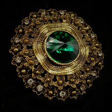 Load image into Gallery viewer, Jewelblings Antique Style Large Green Glass Stone Round Sash Brooch Pin
