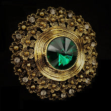 Load image into Gallery viewer, Jewelblings Antique Style Large Green Glass Stone Round Sash Brooch Pin
