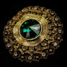 Load image into Gallery viewer, Jewelblings Antique Style Large Green Glass Stone Round Sash Brooch Pin
