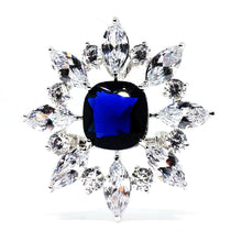 Load image into Gallery viewer, Jewelblings Queen Victoria Opens Marquise Flower Cluster Square CZ Stone Center Royal Blue Brooch Art Deco Burst Star Pin  for Collar Lapel
