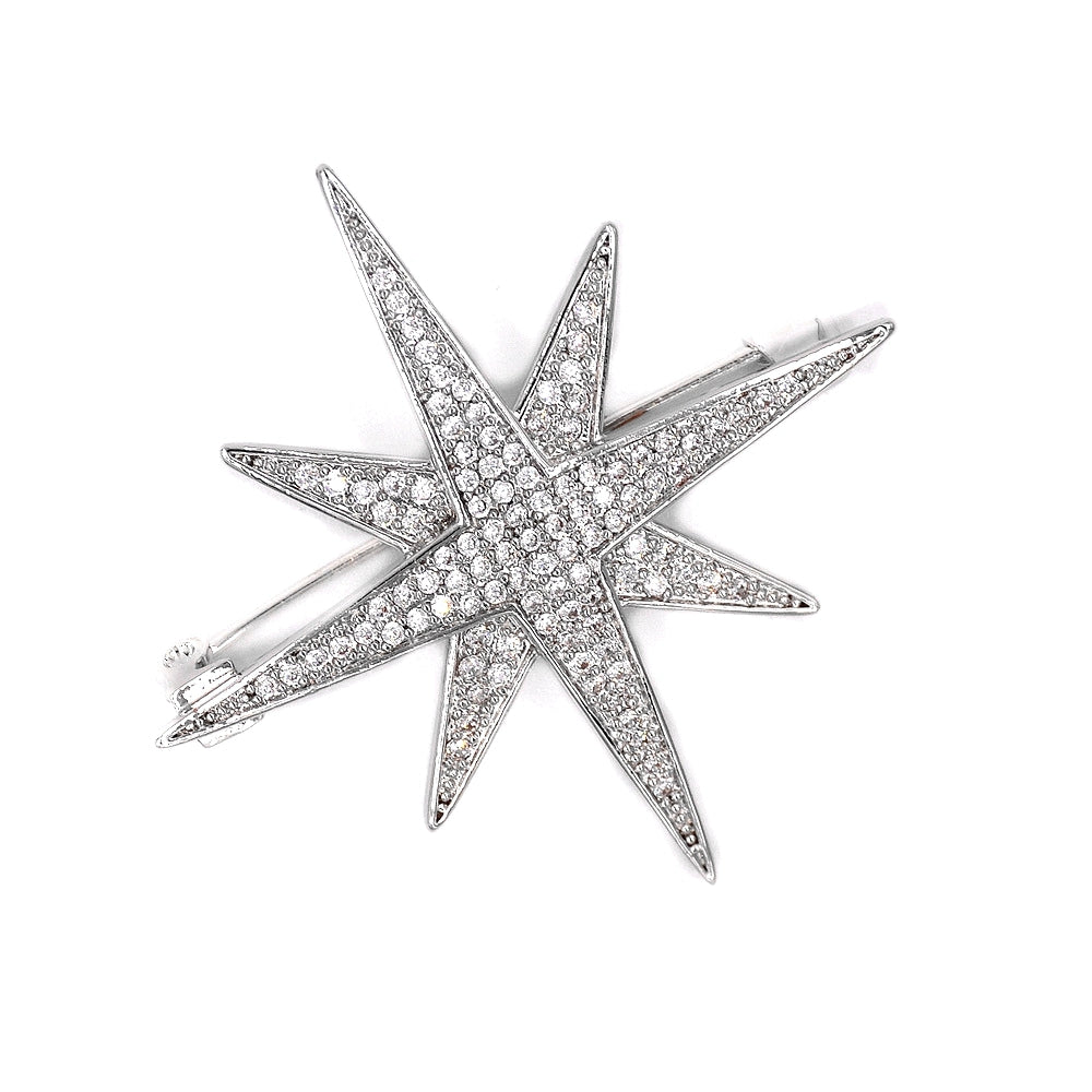 Jewelblings Shiny Full  CZ Double Layer 8 Point Small Burst Star Brooch Pins