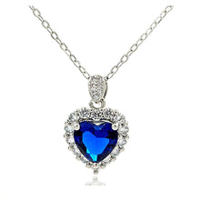 Load image into Gallery viewer, Dazzling 3-Prong Halo Sapphire Blue Cubic Zirconia Heart Pendant &amp;Necklace Classic Jewelry
