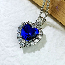 Load image into Gallery viewer, Dazzling 3-Prong Halo Sapphire Blue Cubic Zirconia Heart Pendant &amp;Necklace Classic Jewelry
