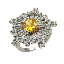 Load image into Gallery viewer, Jewelblings Exquisite Silver Tone Burst Yellow Square CZ Open Rings for Women Cocktail Formal Affairs Holiday Special Occasions Accessory
