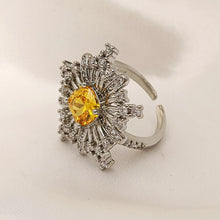 Load image into Gallery viewer, Jewelblings Exquisite Silver Tone Burst Yellow Square CZ Open Rings for Women Cocktail Formal Affairs Holiday Special Occasions Accessory
