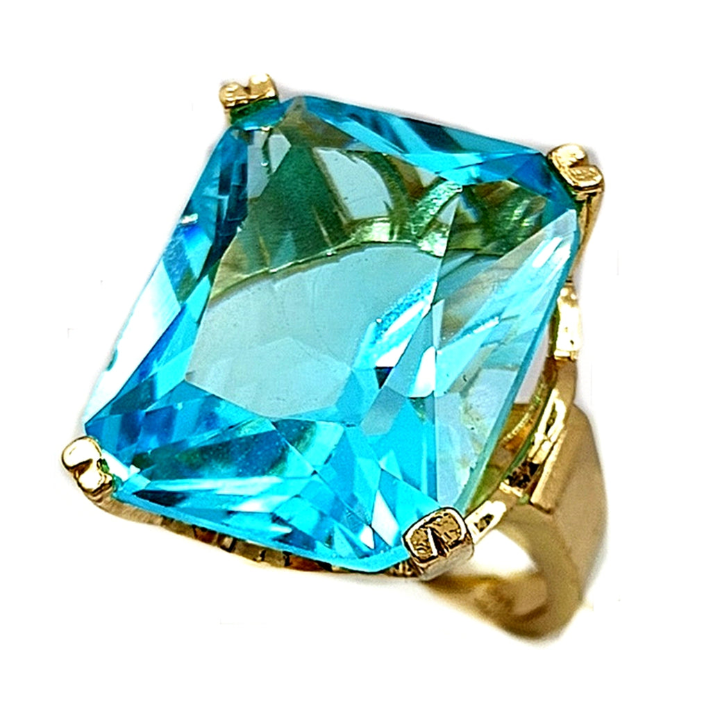 Jewelblings Fantastic Goldtone Wide Band 4-Prong Oversize Blue Square Stone Solitaire Rings 7 8 9 for Women Cocktail Gala Event Ball Party