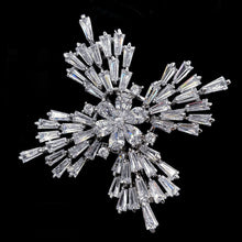 Load image into Gallery viewer, Jewelblings Old European Stylish Baguette Cut CZ Flower Domed Clear Cross Shaped Brooches Snowflake Pins Winter Holiday Jewelry for Women
