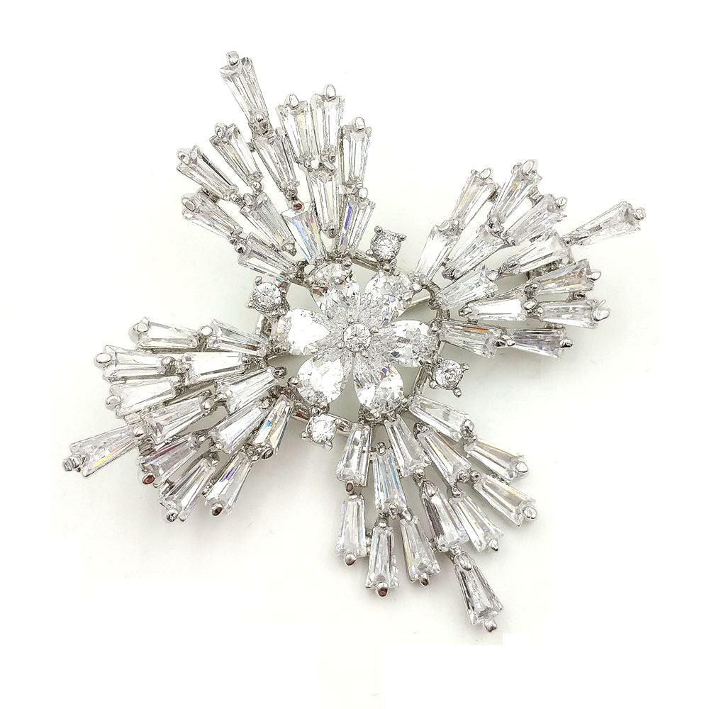 Jewelblings Old European Stylish Baguette Cut CZ Flower Domed Clear Cross Shaped Brooches Snowflake Pins Winter Holiday Jewelry for Women