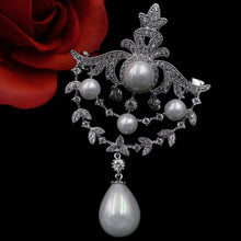 Load image into Gallery viewer, Jewelblings Queen Jewelry Foiled Triple Layered Loop Pearl Drop Brooch Pin
