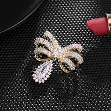 Load image into Gallery viewer, Jewelblings Victorian Vintage Gold Tone Studded CZ Teardrop Ribbon Bowtie Pin Collar Lapel Bow Jewelry
