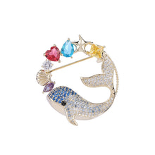 Load image into Gallery viewer, Jewelblings Cute Designer Circle Coiled Dolphin Pin with Stones Star Shell Accent
