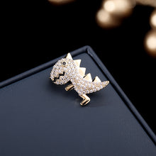 Load image into Gallery viewer, Jewelblings Shinny Gold Tone Full Micro Pave Clear CZ Black Eyes Dinosaur Lapel Pin Collar Pin Monster Jewelry
