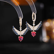 Load image into Gallery viewer, Jewelblings Fairy Style Blue Angel Wing and Red Heart Drop Earrings Girly Jewelry
