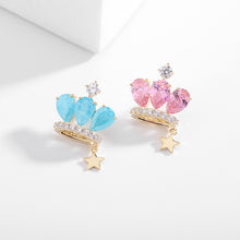 Load image into Gallery viewer, Jewelblings Fashion Vintage Cracked Ice Blue Crown Pin with Star Drop
