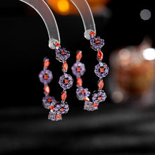 Load image into Gallery viewer, Jewelblings Gorgeous Orange CZ and Purple Flower Circlet Round Hoop Earrings Garland Jewelry
