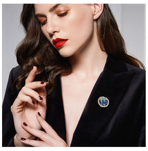 Load image into Gallery viewer, Jewelblings Fantastic Round Shaped Blue Enamel Starry Sky Collar Pin Lapel Pin for your Blouse Wristband Cuff
