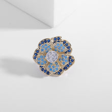 Load image into Gallery viewer, Jewelblings Elegancy Trio Layered Clear Stone Domed Dark Blue and Lake Blue Flower Collar Pin for Daily Wear
