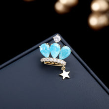 Load image into Gallery viewer, Jewelblings Fashion Vintage Cracked Ice Blue Crown Pin with Star Drop
