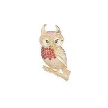 Load image into Gallery viewer, Jewelblings Vintage Golden Tone Green Eyes Orange Owl Brooch Pin Bird Animal Jewelry
