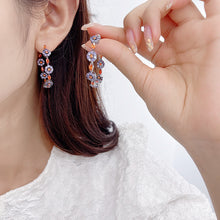 Load image into Gallery viewer, Jewelblings Gorgeous Orange CZ and Purple Flower Circlet Round Hoop Earrings Garland Jewelry
