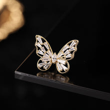 Load image into Gallery viewer, Jewelblings Stunning Opens Golden Beaded Framed Marquise Shaped Body and Baguette Cut CZ Winged Small Butterfly Pin Collar Lapel V Neck Jewelry
