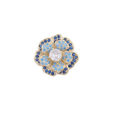 Load image into Gallery viewer, Jewelblings Elegancy Trio Layered Clear Stone Domed Dark Blue and Lake Blue Flower Collar Pin for Daily Wear
