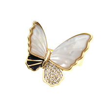 Load image into Gallery viewer, Jewelblings Designer Fashion Pave CZ and Shell Pearl Butterfly Safety Pin Collar Lapel Pin Women Insect Accessory
