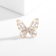 Load image into Gallery viewer, Jewelblings Stunning Opens Golden Beaded Framed Marquise Shaped Body and Baguette Cut CZ Winged Small Butterfly Pin Collar Lapel V Neck Jewelry
