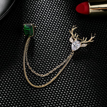 Load image into Gallery viewer, Jewelblings Vintage Style Green Stone &amp; Reindeer Collar Chain Pin
